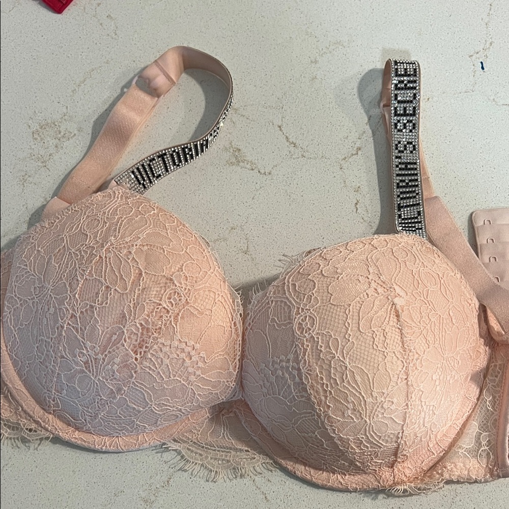 Victoria's Secret Blush Lace Bra with Rhinestone Straps